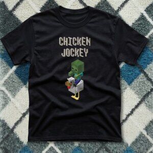 Black Minecraft Chicken Jockey Tee – Funny Gaming Pixel Graphic Shirt